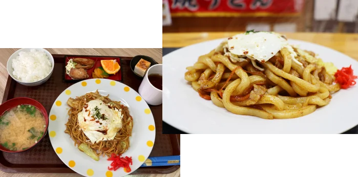 オムそば定食とオムうどん単品